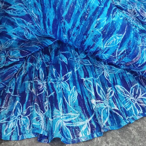 Vtg 90s All That Jazz Womens Medium Floral Rayon Sleeveless Flare Crinkle Dress - Picture 3 of 14